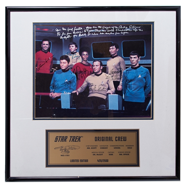 ''Star Trek'' Cast-Signed Photo -- With William Shatner Additionally Handwriting the Famous Opening Sequence