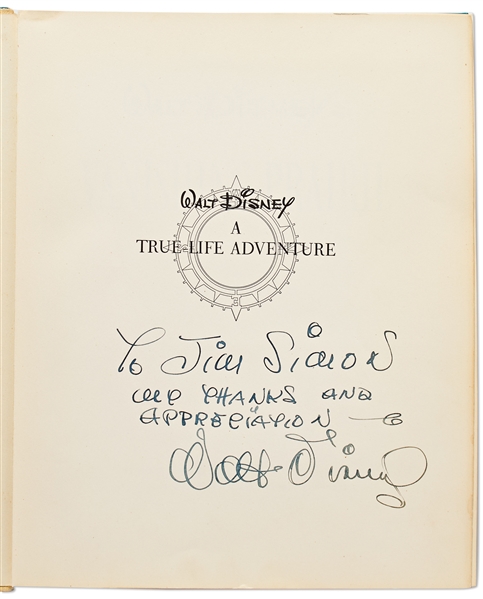 Walt Disney Signed Illustrated Copy of ''Vanishing Prairie'' from the ''True-Life Adventures'' Nature Documentary Series