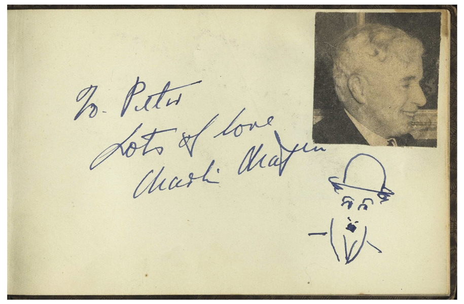 Charlie Chaplin Autograph & Self-Portrait Sketch of Himself as The Tramp -- With PSA/DNA COA