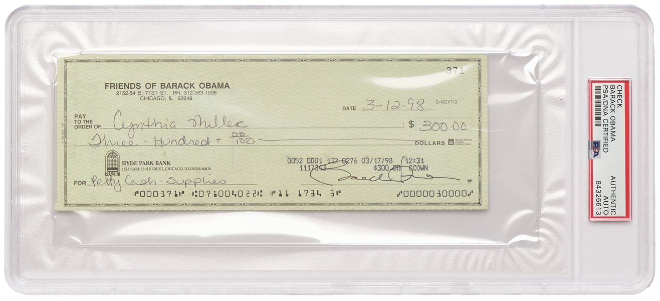 Scarce Check Signed by Barack Obama From the ''Friends of Barack Obama'' Bank Account -- Encapsulated by PSA/DNA