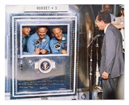 Frank Borman Signed 20 x 16 of Richard Nixon Visiting the Apollo 11 Crew in Quarantine -- Borman Writes that He Watched the Apollo 11 Moon Landing with Nixon