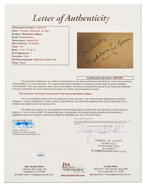 Madeleine Le Beau Signature -- The Rarest Autograph From the ''Casablanca'' Cast -- With JSA COA