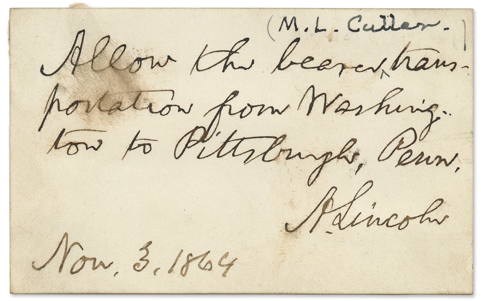 Abraham Lincoln Autograph Note Signed -- Dated 3 November 1864, Five Days Before the 1864 Presidential Election -- With PSA/DNA COA