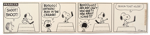 Original ''Peanuts'' Comic Strip Hand-Drawn by Charles Schulz -- With Ice Hockey Content From 1969
