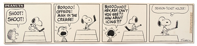 Original Peanuts Comic Strip Hand-Drawn by Charles Schulz -- With Ice Hockey Content From 1969