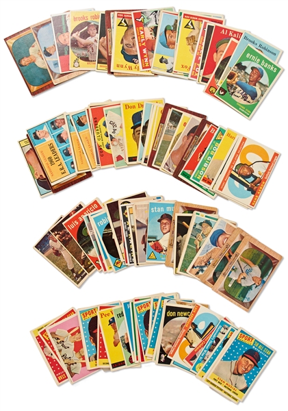 Lot of Over 300 Baseball Cards -- 23 Graded Cards Including 1956 Topps #135 Mickey Mantle with White Back, & 308 Raw Cards