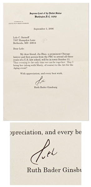 Ruth Bader Ginsburg Letter Signed on Supreme Court Stationery
