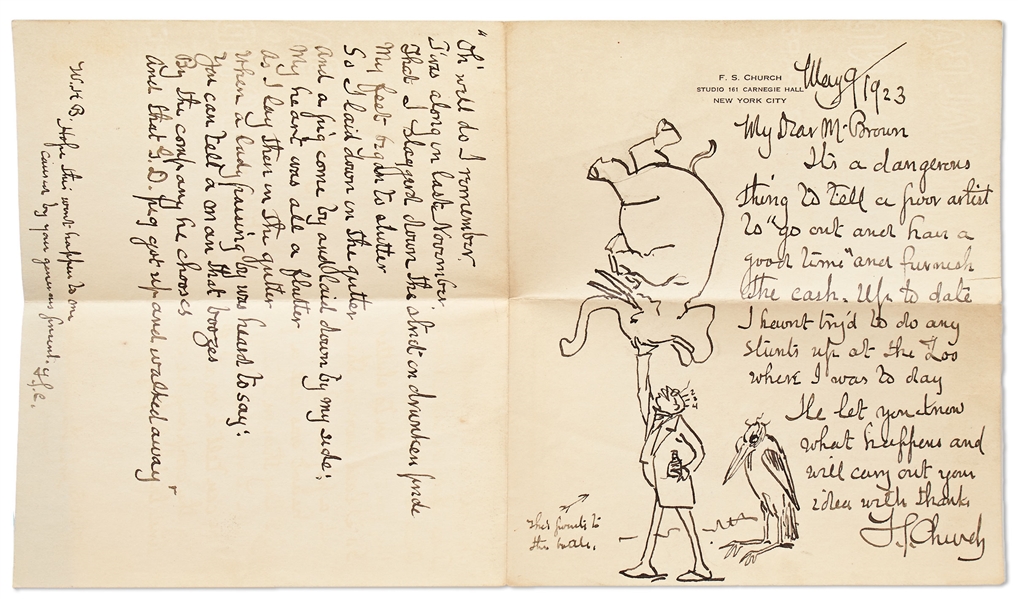 Collection of Four Animal Drawings by Illustrator Frederick Stuart Church Within a Group of Letters