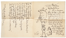 Collection of Four Animal Drawings by Illustrator Frederick Stuart Church Within a Group of Letters