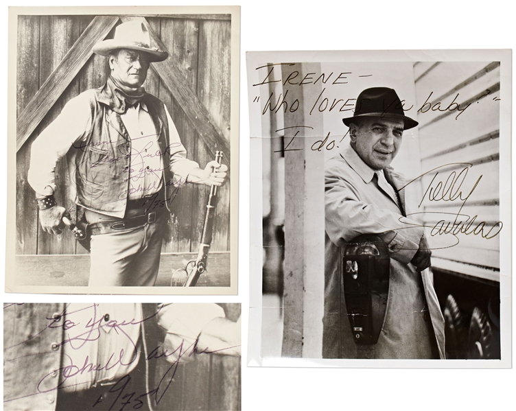 John Wayne Signed 8'' x 10'' Photo from ''The Cowboys'' -- Plus Telly Savalas Signed Photo