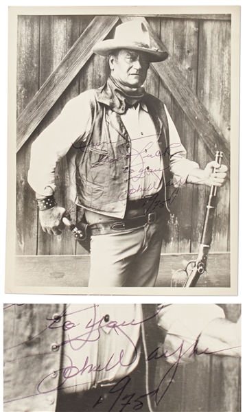 John Wayne Signed 8'' x 10'' Photo from ''The Cowboys'' -- Plus Telly Savalas Signed Photo