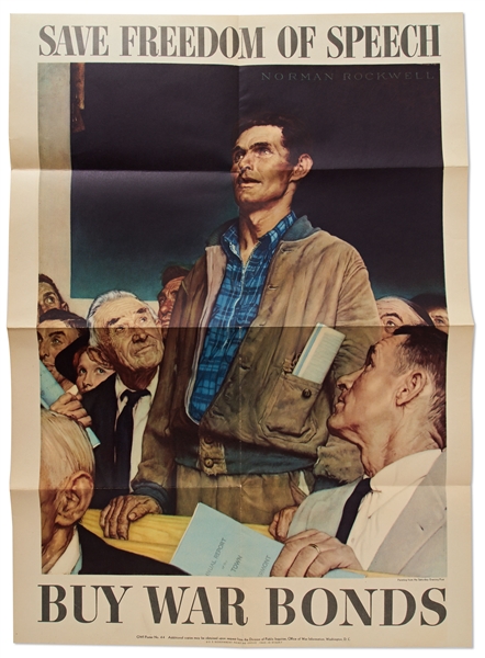 Norman Rockwell ''Four Freedoms'' Posters -- Complete Set of Four from 1943 in Near Fine Condition -- In Original ''War Poster'' Envelope from 1943