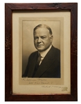 Herbert Hoover Signed Photo, Framed in Wood Taken from the White House Measuring 11.25'' x 15.25''