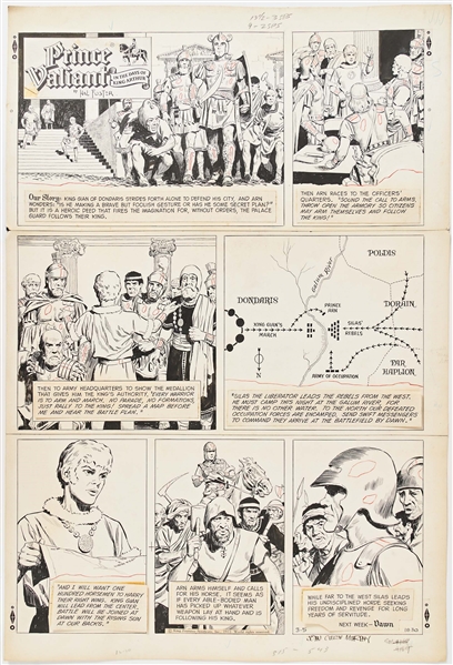 Lot of John Cullen Murphy ''Prince Valiant'' Sunday Comic Strip Artwork Plus Hal Foster Preliminary Sketch -- #1830 for Both Strip & Sketch, Dated 5 March 1972