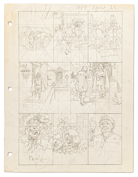 Original Hal Foster ''Prince Valiant'' Preliminary Artwork and Story Outlines -- #1889 for the 22 April 1973 Comic Strip