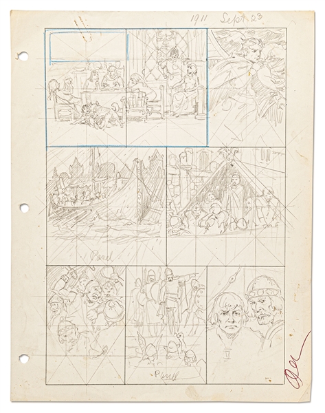 Original Hal Foster ''Prince Valiant'' Preliminary Artwork and Story Outlines -- #1911 for the 23 September 1973 Comic Strip