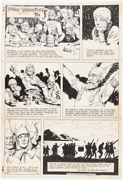 John Cullen Murphy ''Prince Valiant'' Sunday Comic Strip Original Artwork -- #1951 Dated 30 June 1974