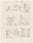 Lot of John Cullen Murphy ''Prince Valiant'' Sunday Comic Strip Artwork Plus Hal Foster Preliminary Sketch -- #2084 for Both Strip & Sketch, Dated 16 January 1977