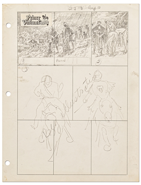 Original Hal Foster ''Prince Valiant'' Preliminary Artwork and Story Outline -- #2218 for the 12 August 1979 Comic Strip