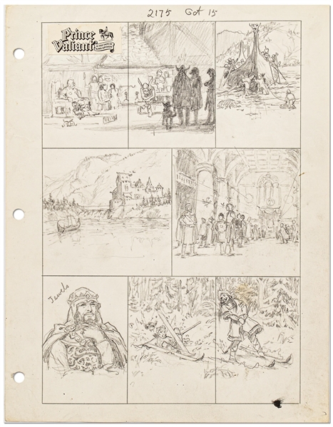 Original Hal Foster ''Prince Valiant'' Preliminary Artwork and Story Outline -- #2175 for the 15 October 1978 Comic Strip