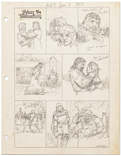 Original Hal Foster Signed ''Prince Valiant'' Preliminary Artwork and Story Outline -- #2187 for the 7 January 1979 Comic Strip