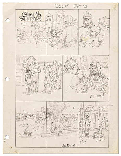 Original Hal Foster Signed ''Prince Valiant'' Preliminary Artwork and Story Outline -- #2228 for the 21 October 1979 Comic Strip