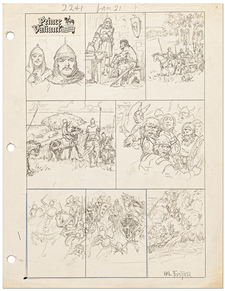Original Hal Foster Signed ''Prince Valiant'' Preliminary Artwork and Story Outline -- #2241 for the 20 January 1980 Comic Strip