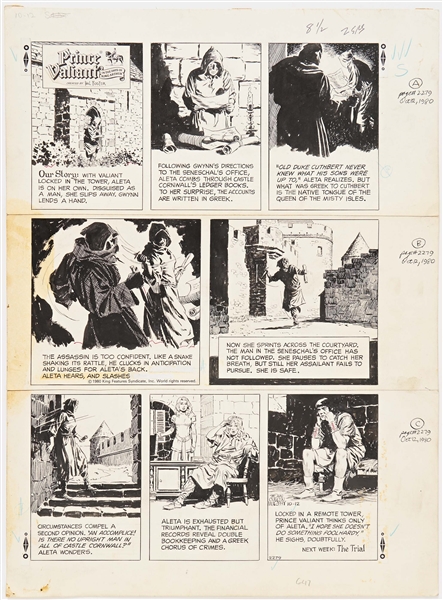 John Cullen Murphy ''Prince Valiant'' Sunday Comic Strip Original Artwork -- #2279 Dated 12 October 1980