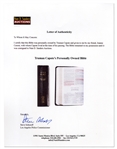 Truman Capote's Personal Bible, Initialed ''TC'' and with Numerous Underlined References Throughout -- Also With Hand Edits Such as Capote Writing ''Ten Commandments''