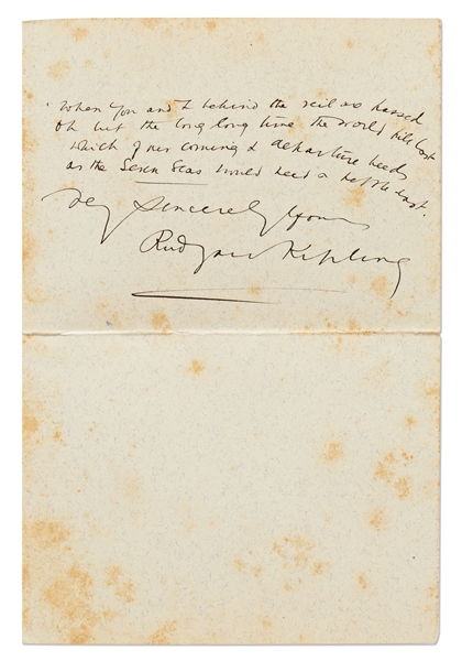 Rudyard Autograph Letter Signed Regarding His Book of Poetry, ''The Seven Seas''