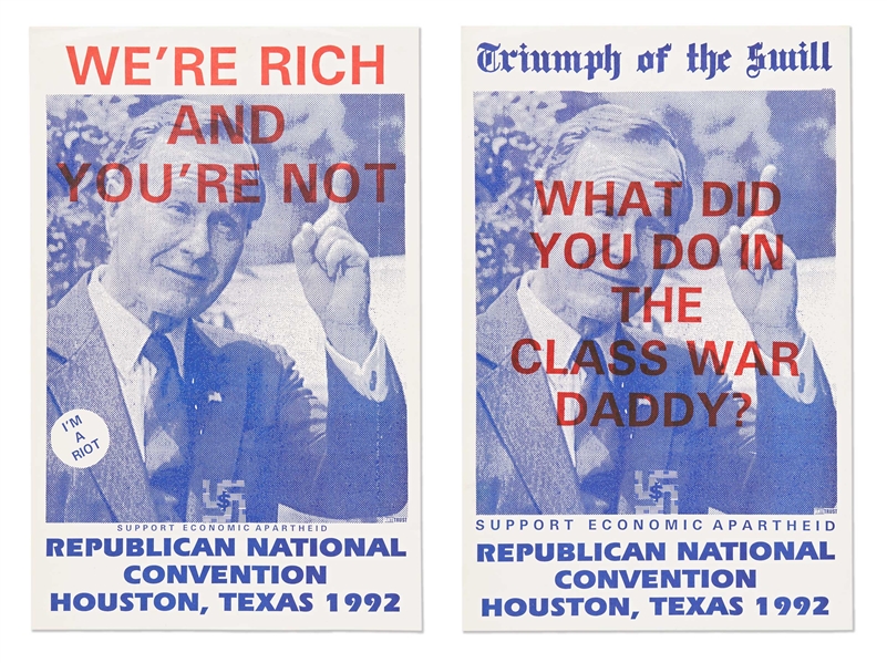 Lot of Two Political Protest Posters from the 1992 Republican Convention by the Group Antitrust
