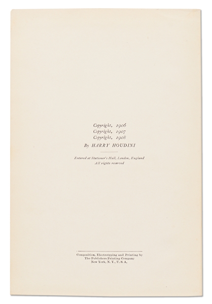 Harry Houdini Twice-Signed First Edition of His Book ''The Unmasking of Robert-Houdin'' -- ''...This is the first authentic book on the subject magicians and magic...''