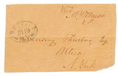 Millard Fillmore Free Frank Envelope Signed as Vice President -- Postmarked 10 July, Possibly the Day That Fillmore Was Inaugurated as President