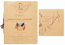 Charles Lindbergh Signed Program for a 1927 Banquet Honoring Him
