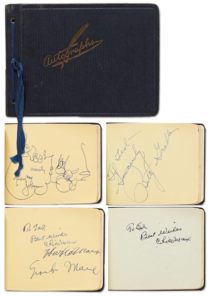 Autograph Book Signed by the Marx Brothers: Harpo Marx, Groucho Marx, and Twice Signed by Chico Marx -- Also Signed by 1952 San Francisco 49ers Football Team Players