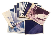 14 NASA Photos on ''A Kodak Paper'' Including Apollo 17 Blue Marble Photo -- Plus 13 Photos on ''GAF'' Photo Paper, Black Numbered Photos & John Glenn Signature