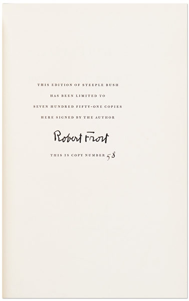 Robert Frost Autograph Poem Signed of ''In the Long Night'' -- Handwritten by Frost Within a Signed Limited Edition of ''Steeple Bush''