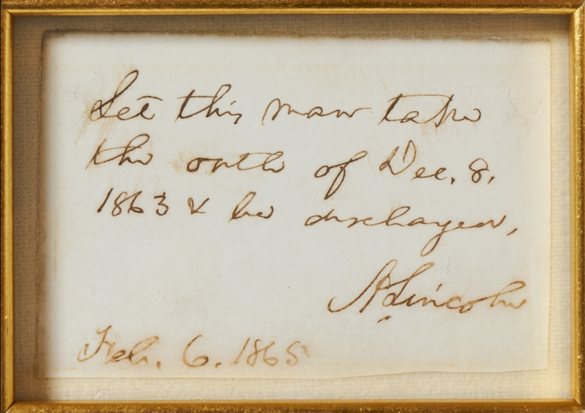Abraham Lincoln Autograph Note Signed as President -- Lincoln Issues Amnesty to Confederate Soldier