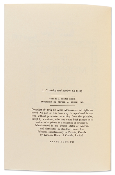 Anne Tyler Signed First Edition, First Printing of Her First Novel, ''If Morning Ever Comes''