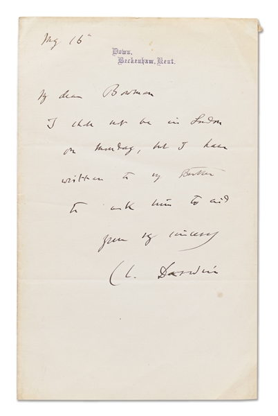 Charles Darwin Autograph Letter Signed to Surgeon Sir William Bowman