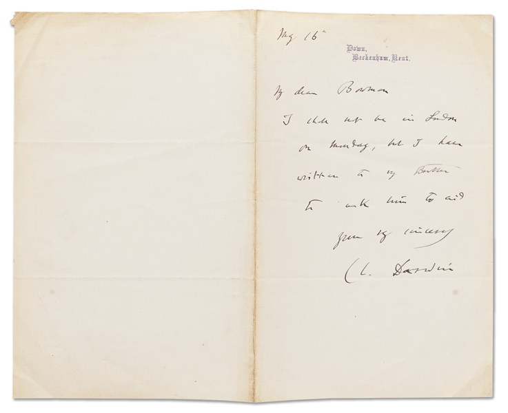 Charles Darwin Autograph Letter Signed to Surgeon Sir William Bowman