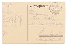 Rudolf Hess Autograph Postcard Signed from 1914 Referencing the World War I Christmas Truce -- ''...The French made a truce for Christmas...May 1915 bring England its entire and just desserts!...''