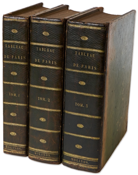 First Edition from 1808 of ''Tableau Historique et Pittoresque de Paris'' by Jacques Bins -- Large Three Quarto Volumes Presents the Illustrated History of Paris Through Its Monuments