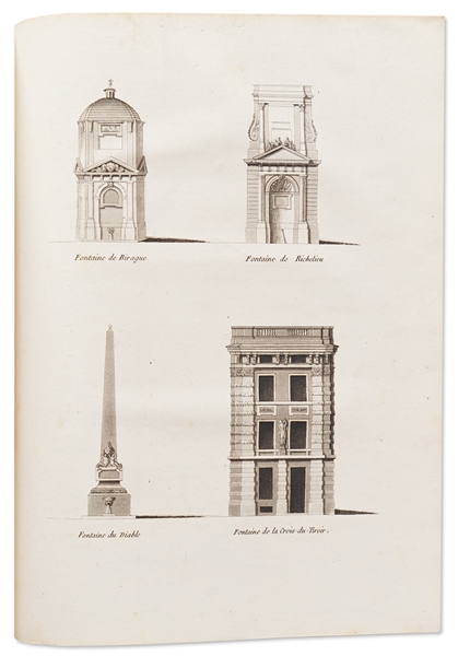 First Edition from 1808 of ''Tableau Historique et Pittoresque de Paris'' by Jacques Bins -- Large Three Quarto Volumes Presents the Illustrated History of Paris Through Its Monuments