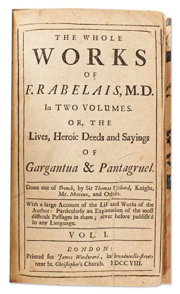 Two Volume Set Published in 1708 of ''The Whole Works of F. Rabelais M.D.''
