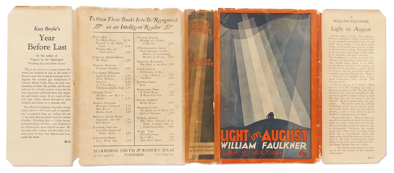 William Faulkner First Edition, First Printing of ''Light in August'' -- In First Printing Dust Jacket