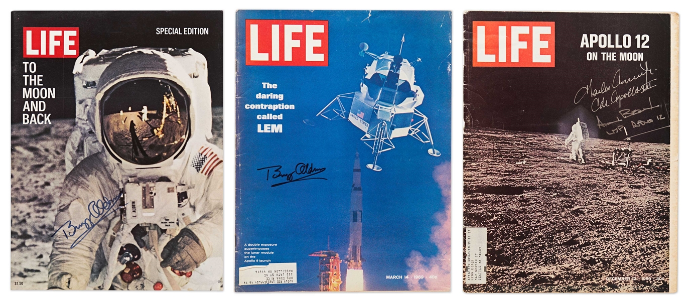 Large Archive of Flown & Signed Space Items -- Includes Apollo 14 Beta Cloth Swatch Flown to the Moon, 14 Items Signed by Buzz Aldrin, Jim Lovell Signed Apollo 13 Photo, 3 Charlie Duke Signed Photos