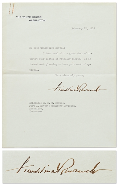 Franklin D. Roosevelt Letter Signed as President on White House Letterhead -- Likely Regarding FDR's Supreme Court-Packing Legislation from 1937