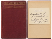 Booker T. Washington Signed Card Within First Edition of My Larger Education