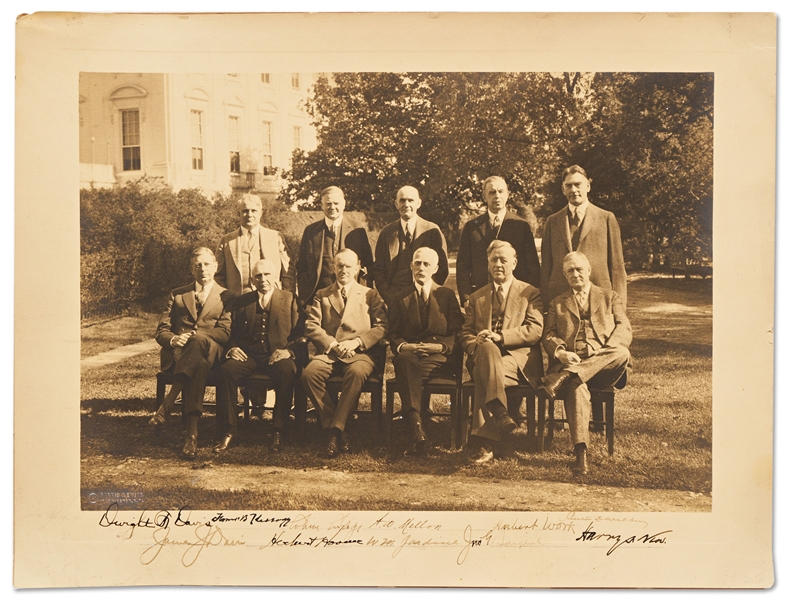 President Calvin Coolidge Signed Cabinet Photo Measuring 15.5'' x 11.75'' -- Also Signed by Herbert Hoover and Nine Others in Coolidge's Cabinet